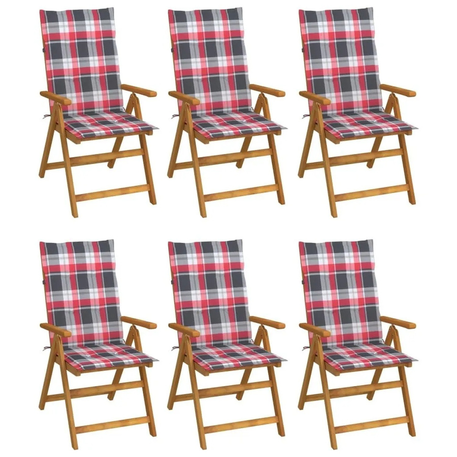 6er Set klappbare Gartenstühle von vidaXL aus Massivholz Akazie mit roten Auflagen - Bild 2