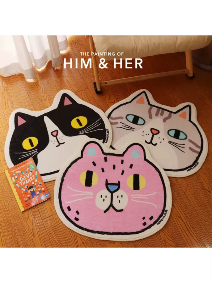 Rutschfester VIKAMA Teppich mit Katzen-Illustration in Mehrfarbig für Wohnzimmer und Schlafzimmer - Bild 4
