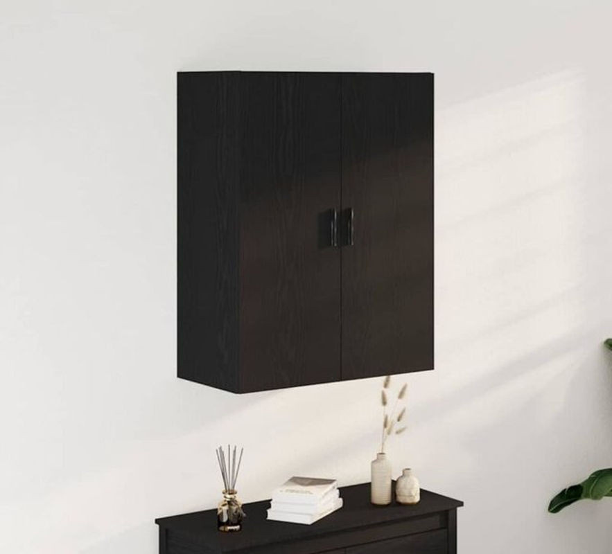 Wandmontierter Schrank Vidaxl in Schwarz und Eiche mit Drehtüren aus Holzwerkstoff, B/T/H: 69,5 x 34 x 90 cm - Bild 1