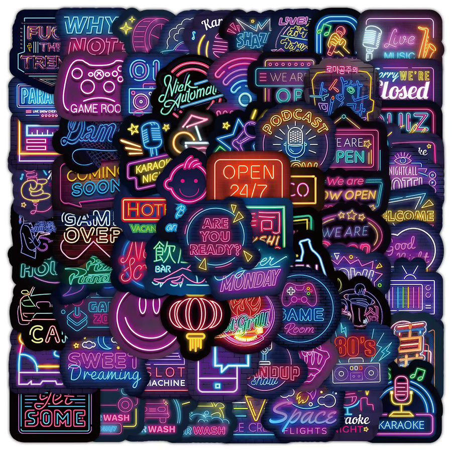 100 Stück Cartoon Neon Graffiti Aufkleber Set von Papery Pop Store in Multicolour für Helm, Fahrrad und Notizbuch - Bild 2