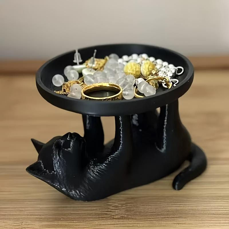 Multifunktionales Aufbewahrungsornament in Form einer schwarzen Katze aus Kunstharz mit rundem Design für deine Dekoration - Bild 3