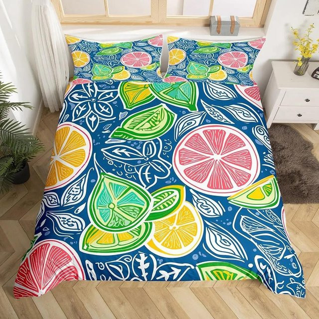 Frucht Bettwäsche Set mit Erdbeere, Banane, Mango und Zitrone, 2-teilig aus Mikrofaser, B/H: 70 x 133 cm - Bild 1