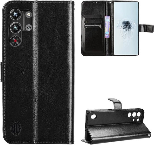 ZTE Nubia Red Magic Schutzhülle aus PU-Leder mit Kartenfach und Ständer Funktion in Schwarz für Nubia Red Magic 10 Air, 10S, 9S und 9 Pro - Bild 1