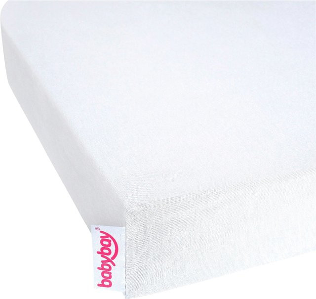 Babybay 2er-Pack Jersey-Spannbetttücher Deluxe aus Baumwolle für Beistellbetten, Maxi, Midi, Boxspring, Comfort und Comfort Plus, Farbe: Weiss - Bild 1