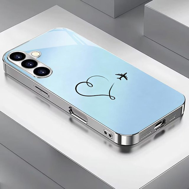 Sturzsichere Handyhülle aus Glas mit Flugzeug-Motiv für Samsung Galaxy S26 S25 S24 S22 S21 S20 in Silber und Blau - Bild 1