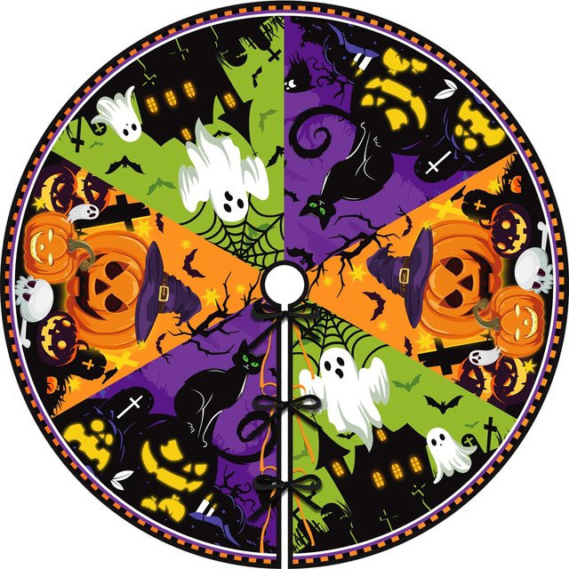 VIKAMA Halloween-Baumrock mit Kürbisgeist und Hexen-Motiv, Orange Schwarz Grün, runde Party-Dekoration - Bild 1