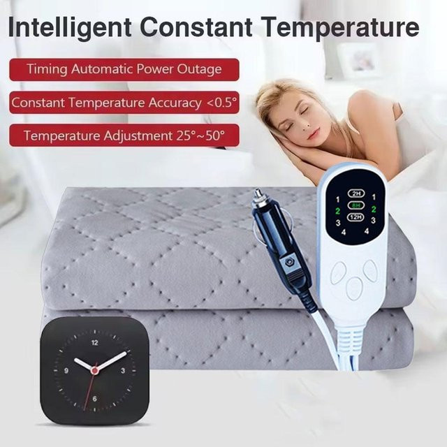 Elektrische Autoheizdecke 12V mit intelligenter Temperaturregelung und Timer Funktion in Grau für Winter Reisen und Camping - Bild 1