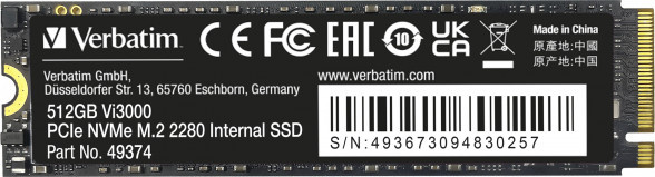 Verbatim Vi3000 NVMe M.2 SSD 512 GB, interne Festplatte, Schwarz - Bild 2
