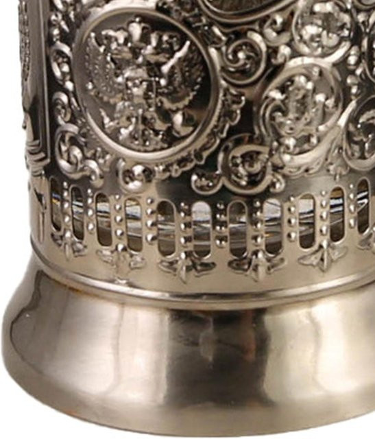 Koogeelife Russisches Teeglas mit Metallhalter aus Edelstahl und Kristallglas in Schwarz und Silber - Bild 1
