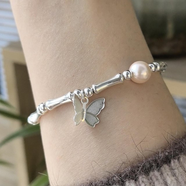 Armband 925 Silber, Perlen, Schmetterling, Mädchen - Bild 1