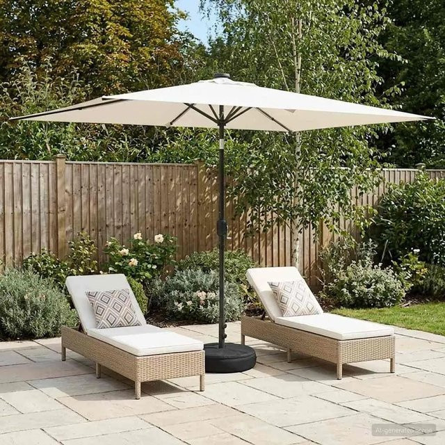 vidaXL Gartenparasol mit LED-Lichtern und Sockel in Beige, B/T/H: 300 x 200 x 235 cm - Bild 1