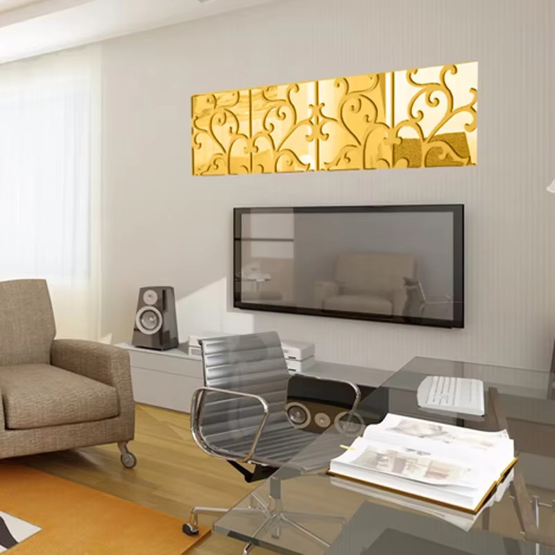 Shunmaii 3D Acryl Spiegel Wandbild in Gold selbstklebend zur DIY Wanddekoration für Wohnzimmer und Badezimmer - Bild 2