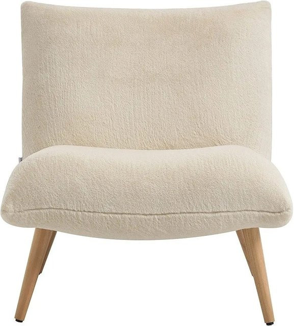 Vente-unique Sessel Pepita mit gerader Rückenlehne in Beige mit Kunstfell und Holzgestell, Höhe: 77 cm, Breite: 81 cm, Tiefe: 90 cm - Bild 1