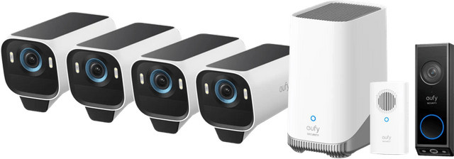 eufy Security Set mit 4 eufyCam S3 Pro Kameras, Video Doorbell E340 und Chime in Weiß - Bild 1