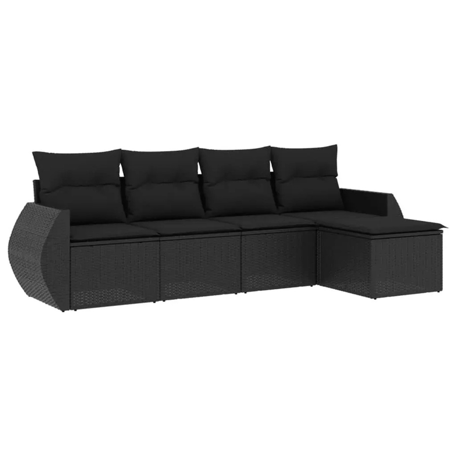vidaXL 5-tlg Garten-Sofagarnitur in L-Form mit Polsterkissen, Schwarz, Poly Rattan und Metallrahmen - Bild 2