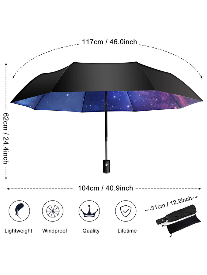 Automatischer 8-Rippen-Regenschirm von JENABOM mit Sternenhimmel-Design in Schwarz und Multicolour, winddicht und faltbar mit UV-Schutz-Beschichtung - Bild 3