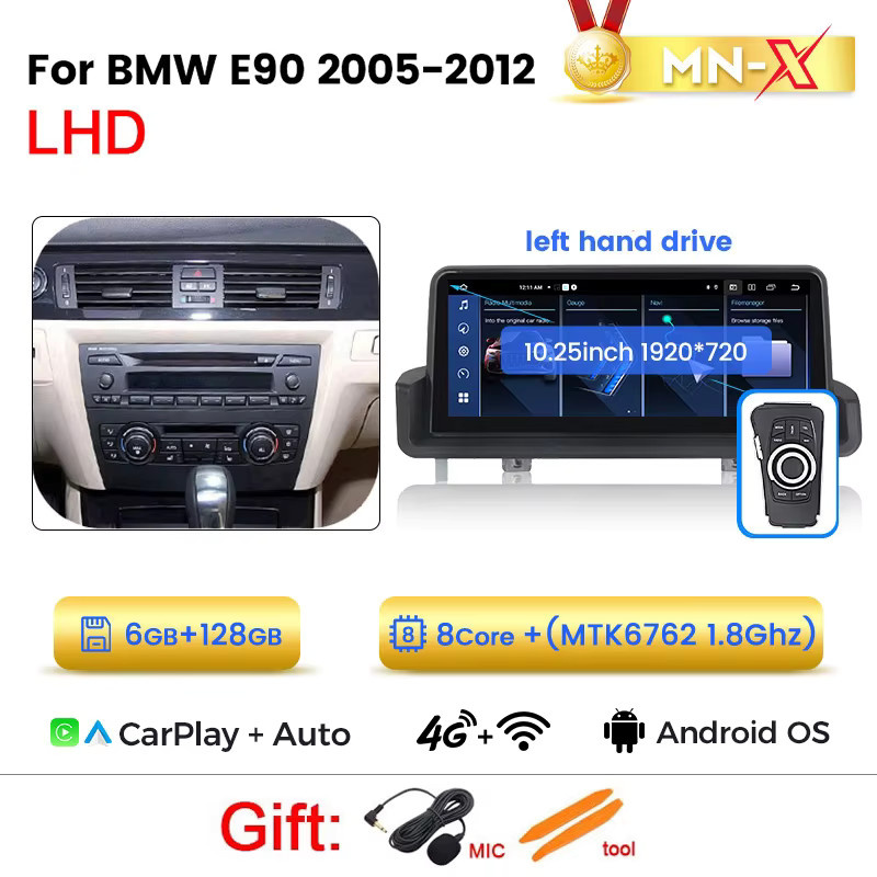 MEKEDE 10,25 Zoll Kabelloses CarPlay und Android Auto Multimedia-Display für BMW 3er Serie E90 E91 E92 E93 (2006-2012), Android All-in-One Autoradio mit 8-Kern Prozessor, GPS-Navigation und WIFI, Schwarz - Bild 7