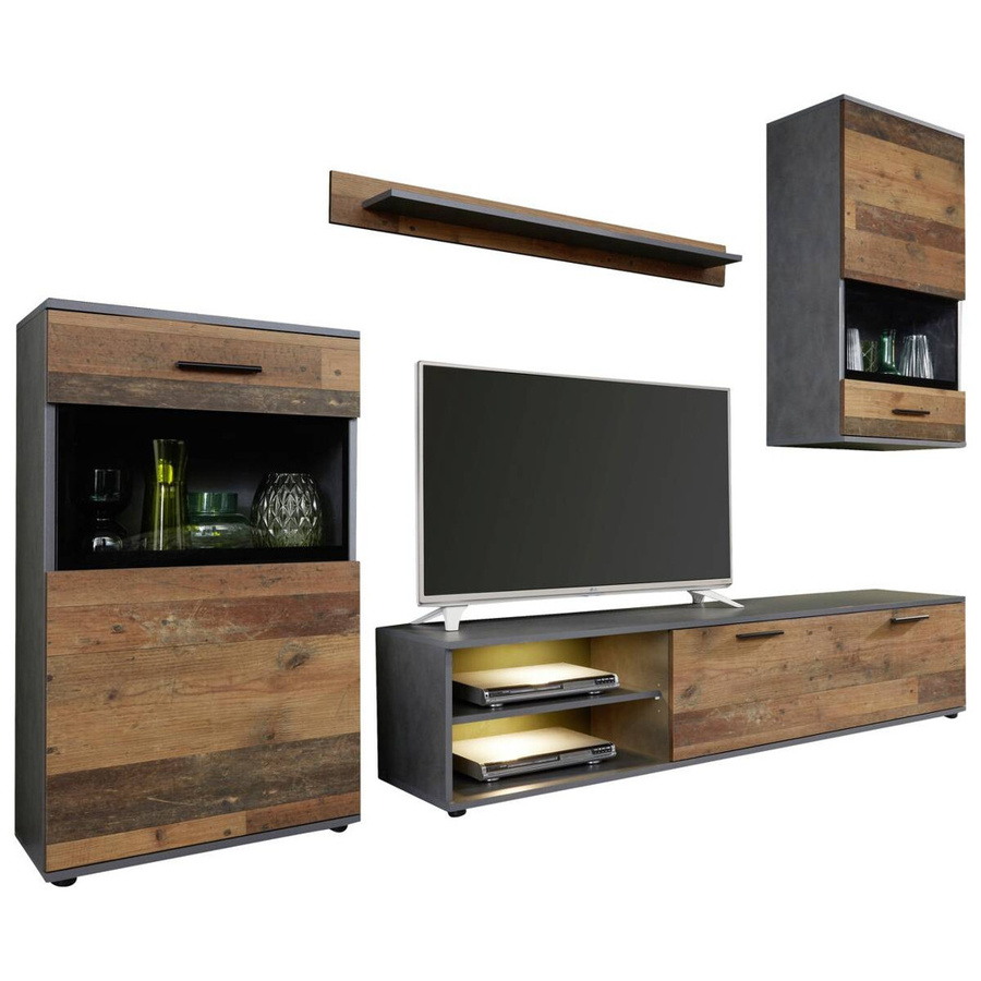 Trendteam Wohnwand Matera in Mango Old Wood Nachbildung, Braun, B/H/T: 246 x 182 x 37 cm - Bild 3