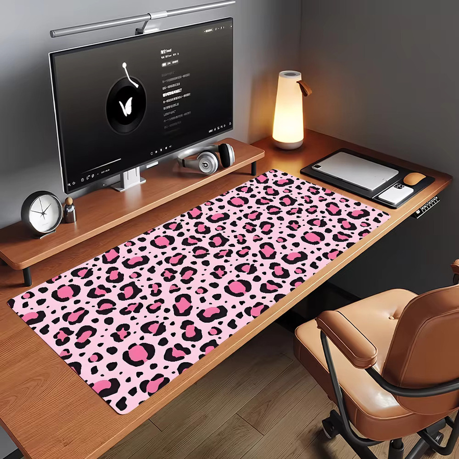Rosa Mauspad mit Leopardenmuster, rutschfeste Schreibtischunterlage aus Gummi für PC und Laptop, pink - Bild 5