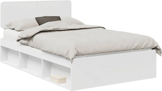 vidaXL Bettrahmen mit Kopfteil aus massivem Kiefernholz und Holzwerkstoff in Weiß, B/T/H: 120 x 200 x 90 cm - Bild 1