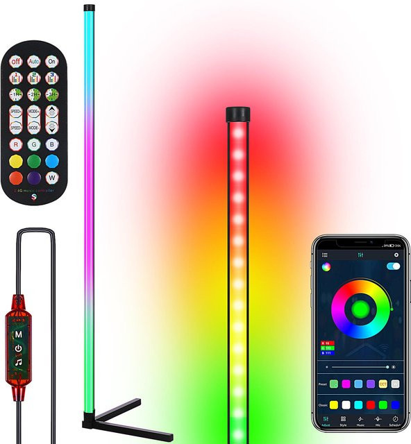 Neoglint Smart LED Ecklampe RGB Stehlampe mit App- und Fernbedienung, dimmbar, Schwarz/Weiß - Bild 1