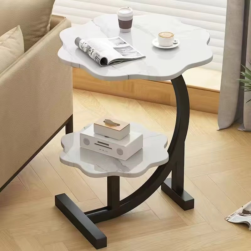 LIUSHADUOLA Wolken-Couchtisch in runder Form mit Doppelschicht-Design und Kantenverzierung, moderner Beistelltisch für Wohnzimmer und Schlafzimmer, Schwarz oder Weiß - Bild 2