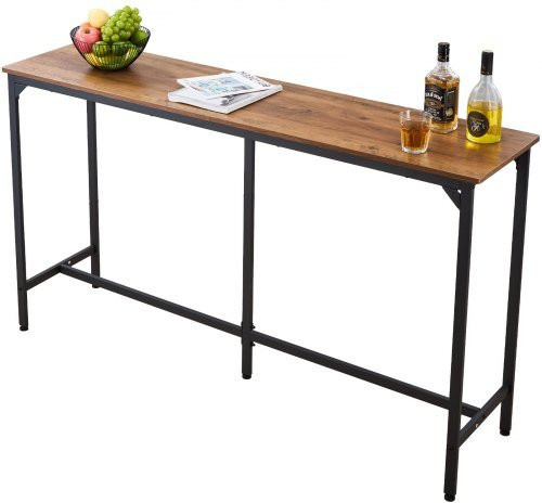VEVOR Bar Tisch mit abgerundeten Kanten, rechteckiger High Top Küchentisch aus Spanplatte, Farbe: Hellbraun/Schwarz, B/T/H: 160 x 39,8 x 91,5 cm - Bild 1