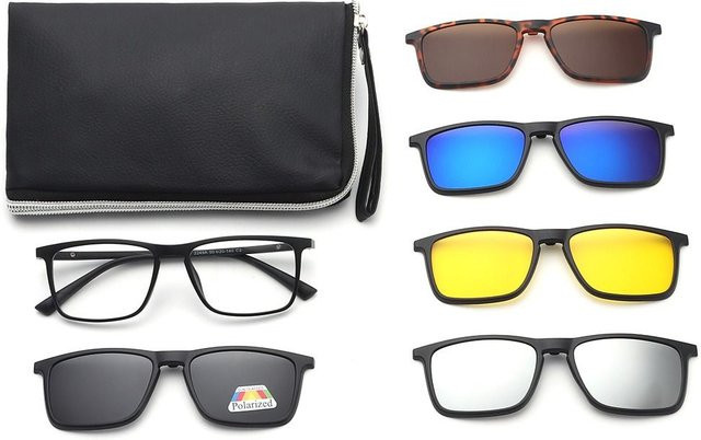 Yiran bag 2249A Sonnenbrille, Clip-On, polarisiert, Schwarz, Kunststoff, Herren, Vollrand, rechteckig - Bild 1