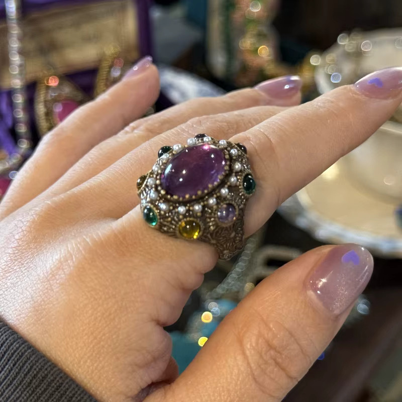 STALAIT Ring, 18 Karat vergoldet, Kristall, Perle, Damen, Vintage - Bild 3
