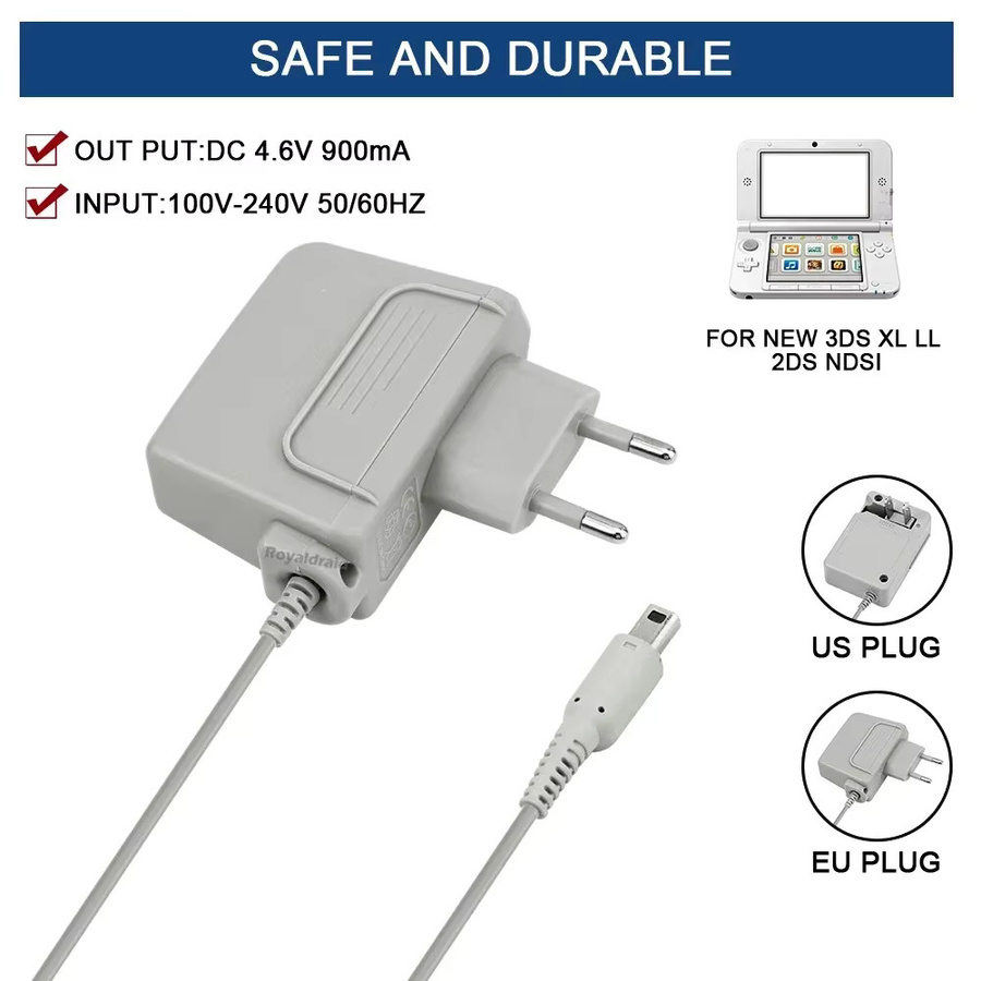 Nintendo AC-Adapter Ladegerät mit EU- und US-Stecker in Weiß für New 3DS XL, 2DS XL, 3DS LL, 3DS, 2DS und NDSI - Bild 3