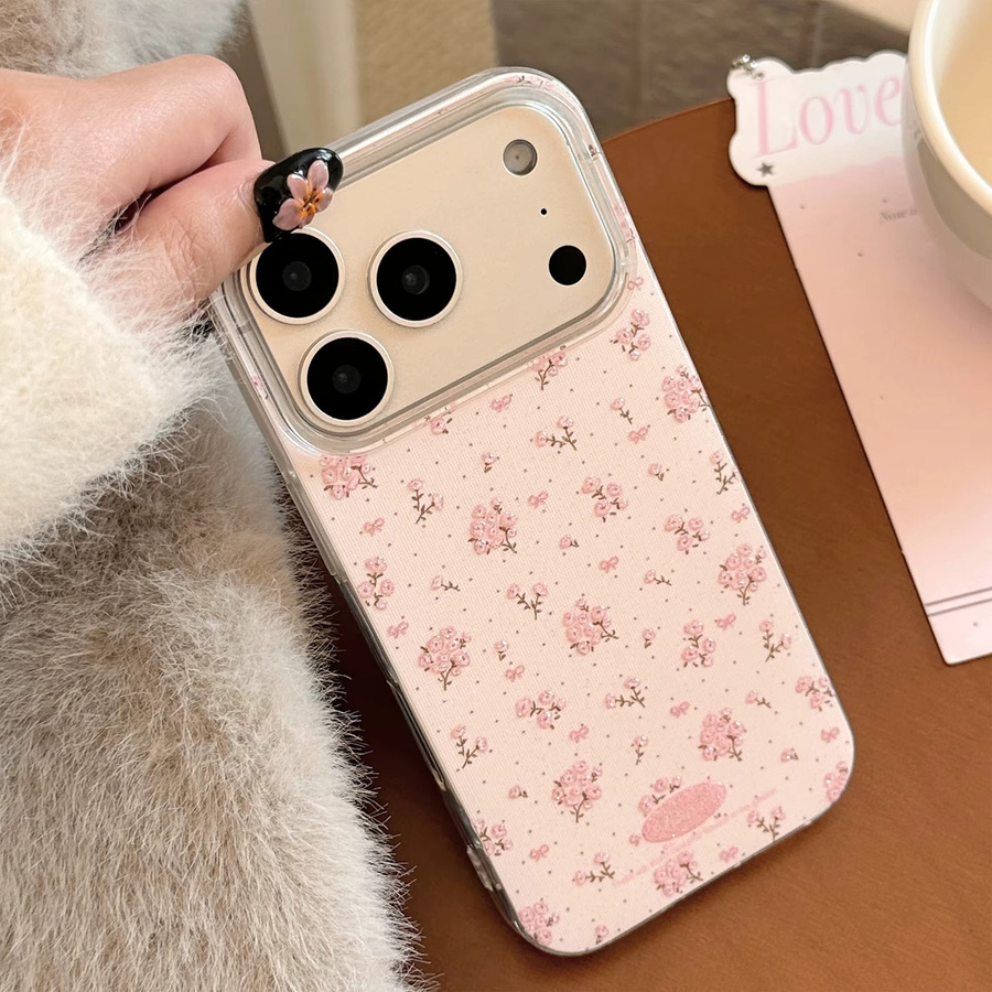 Stoßfeste iPhone Handyhülle mit Blumen-Glitzer Design in Pink für verschiedene Apple iPhone Modelle - Bild 2