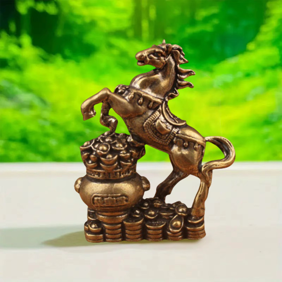 WHPHous Messing Pferd Figur in Gold als Feng Shui Glücksstatue für Home Office und Desktop Decor - Bild 2