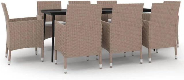 vidaXL 9-teilige Garten-Essgruppe aus Poly-Rattan und Glas in Schwarz und Beige mit Kissen - Bild 1