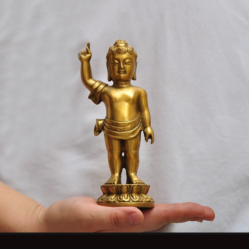 Orientalische Buddha Statue aus Messing in Gold, stehendes Buddha-Dekorationsmodell - Bild 4