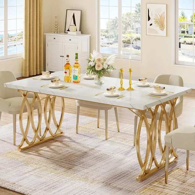 Moderner rechteckiger Esstisch von LITTLE TREE in White Gold für 4-6 Personen, Breite: 160 cm - Bild 1