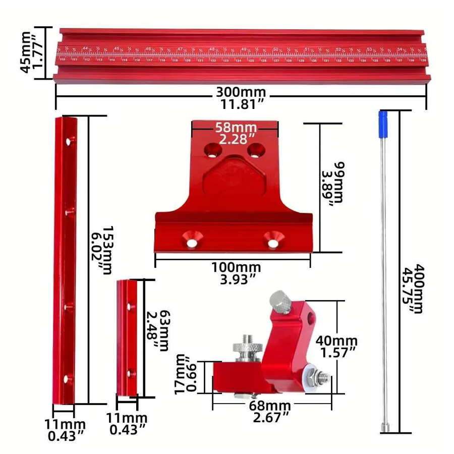 Wnew Parallel-Schienenführungssystem aus Aluminiumlegierung in Rot für Kreissägen zur präzisen Führung und wiederholbaren Schnitten - Bild 5