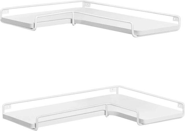 Vasagle Eckregal 2er Set L-förmig in Weiß, Wandmontage aus Holzspanplatten und Stahl, B/T/H: 29 x 40 cm - Bild 1