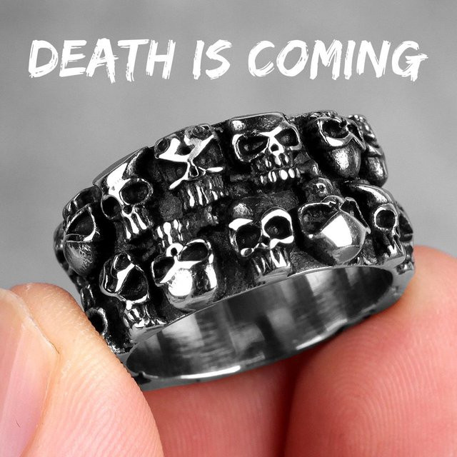 Yiran Jewelry Ring Edelstahl, Schädel Schnitzerei, Herren - Bild 1
