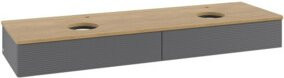 V&B Waschtischunterschrank Antao mit Frontstruktur und Beleuchtung, Farbe Eiche Honig Braun, B: 160 cm, T: 50 cm - Bild 1