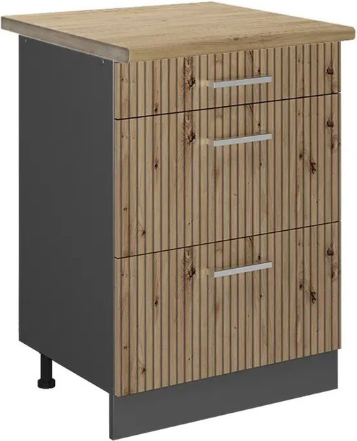 Vicco Küchenunterschrank R-Line Artisan-Eiche und Anthrazit mit Schubladen, B: 60 cm, T: 31,73 cm, H: 81,6 cm - Bild 1