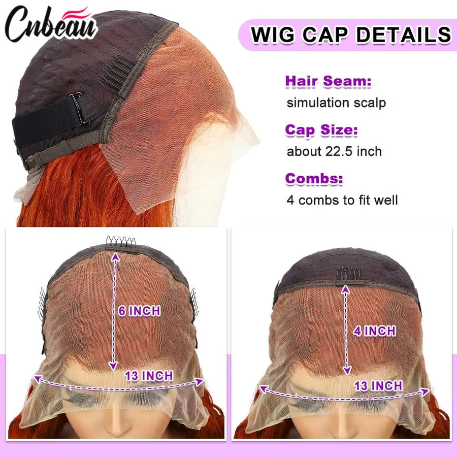 CNBEAU Echthaar Perücke, Deep Wave Lace Front, Orange, 30 Zoll - Bild 5