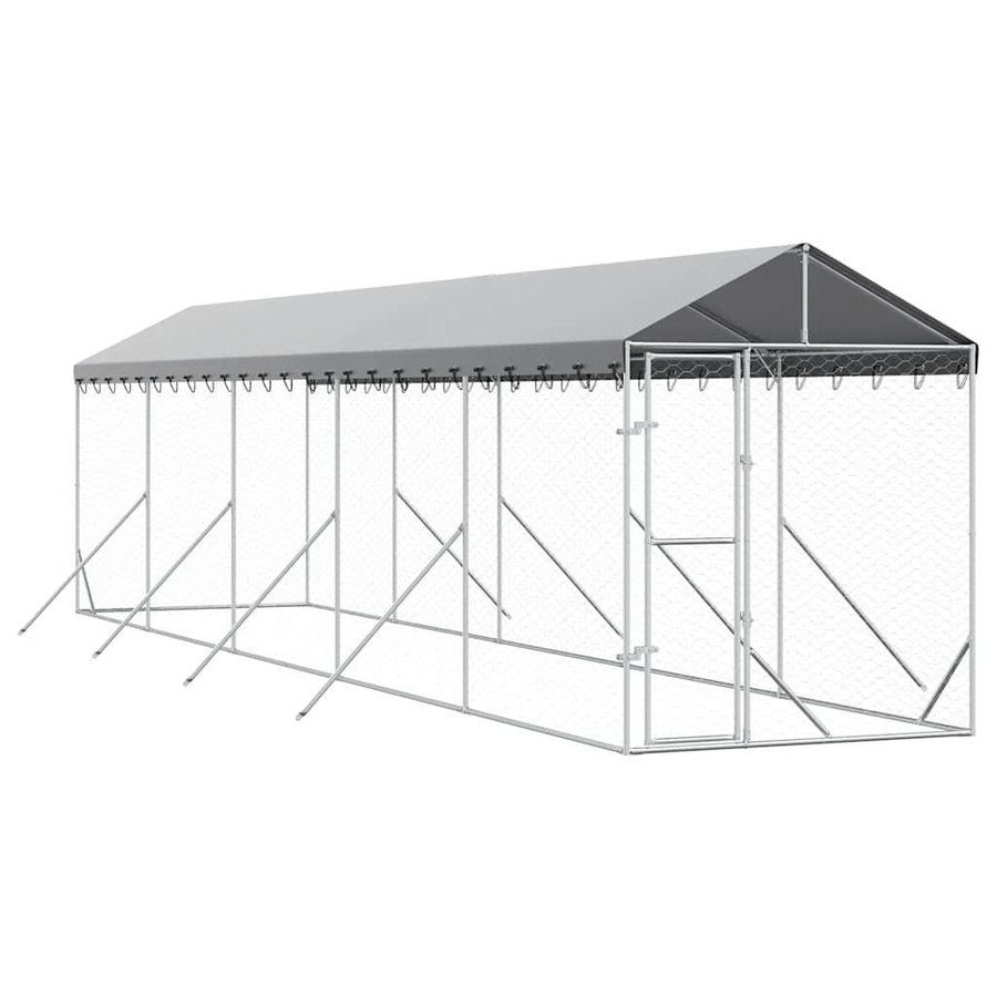 Vidaxl Hundezwinger mit Dach aus verzinktem Stahl in Silber, B: 2 m, T: 10 m, H: 2,5 m - Bild 2