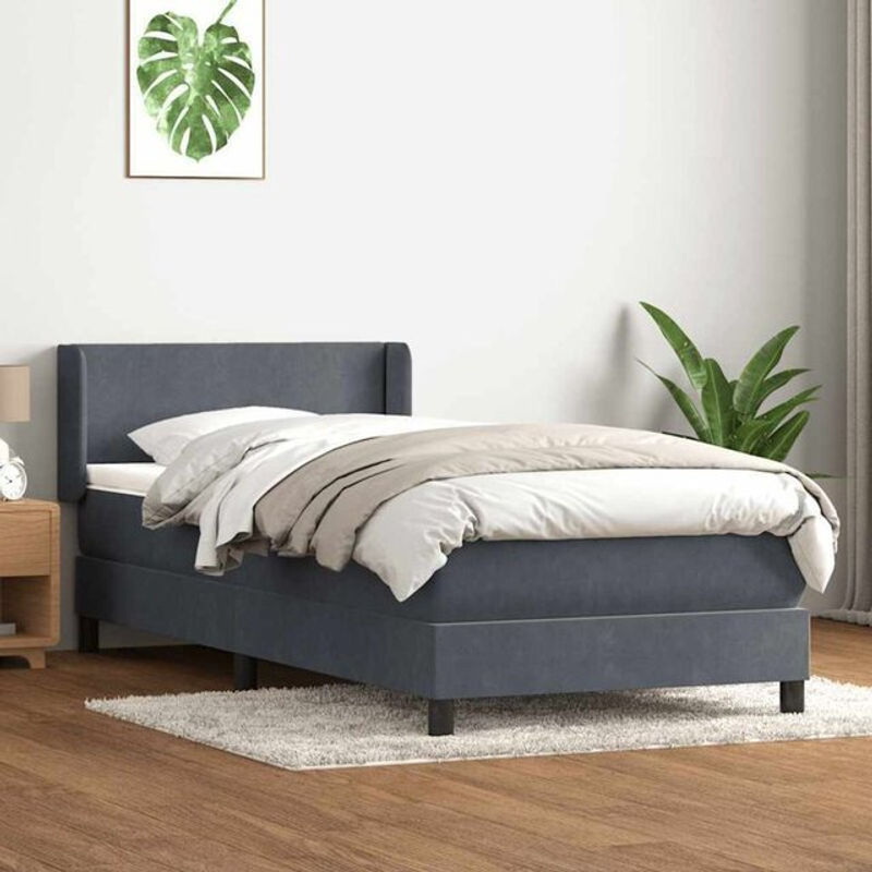 vidaxl Boxspringbett mit Matratze aus Samt in Grau, B/T/H: 80 x 220 x 78 cm - Bild 1