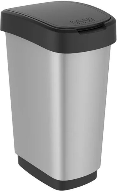 PROREGAL Klassischer Abfalleimer für Innenbereich aus Kunststoff, Silber-Schwarz, H x B x T: 60 x 29,8 x 40 cm, 50 Liter - Bild 1