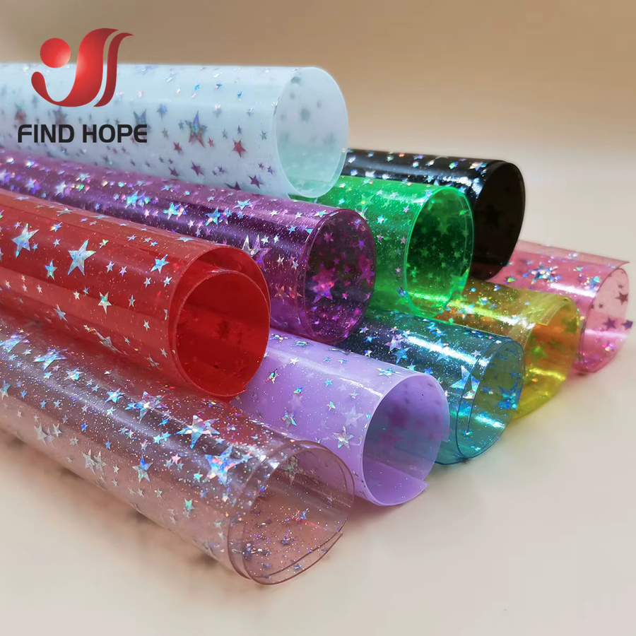 Findohope PVC Vinyl Sterne Stoffbahnen in Transparent, Weiß und Multicolour, schillerndes Hologramm-Material für DIY-Handwerk und Dekoration - Bild 4