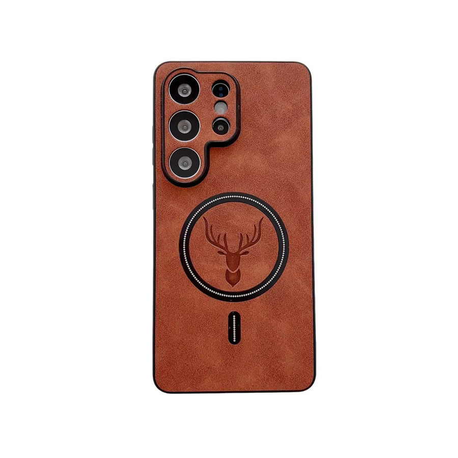 Luxuriöse Lederhirsch-Handyhülle für Samsung Galaxy S26 Ultra Plus in Schwarz mit MagSafe und magnetischer kabelloser Ladefunktion sowie stoßfester Rückseite - Bild 3