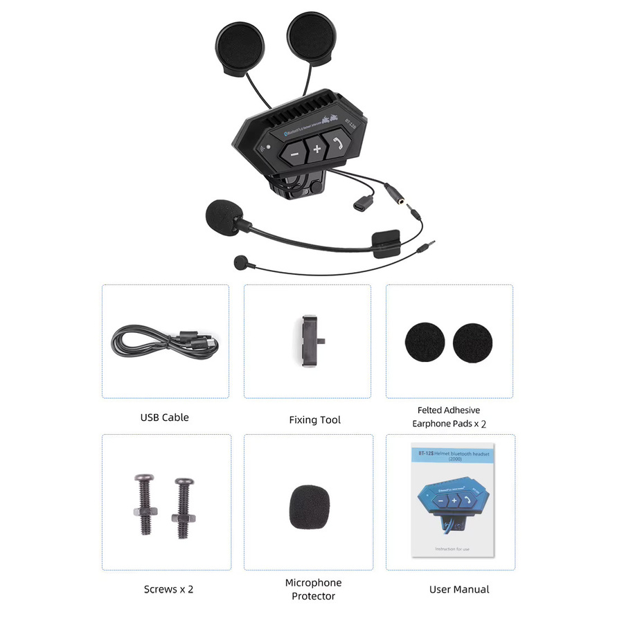 2er Set kebidumei BT-12B Motorradhelm Intercom Bluetooth Headset für 2 Fahrer, wasserdicht, Schwarz - Bild 6