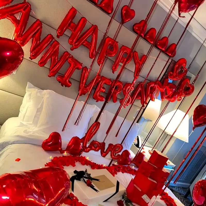 LQVYI Happy Anniversary Folienballons Set in Rot mit Herz-Motiv für Hochzeiten, Brautpartys und den Valentinstag - Bild 2