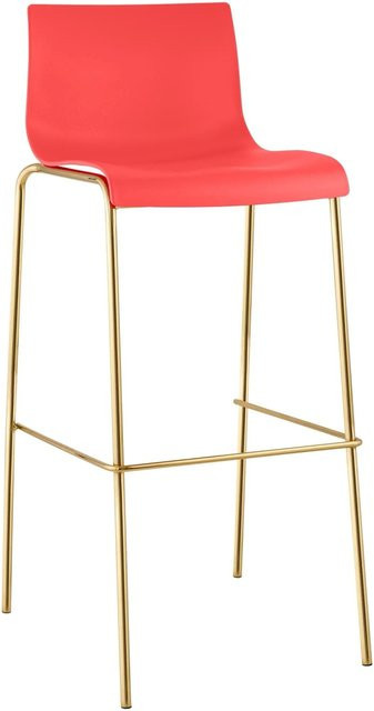 DELUKE Barhocker TENAR Barstuhl mit Lehne aus Kunststoff und Metall in Rot und Gold, B/T/H: 43 x 48 x 100 cm - Bild 1