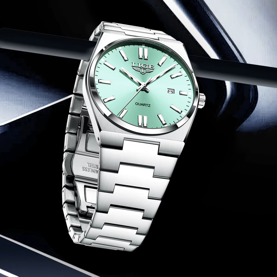 LIGE Armbanduhr Quarz, Edelstahl, Silber, Herren, Datum - Bild 2